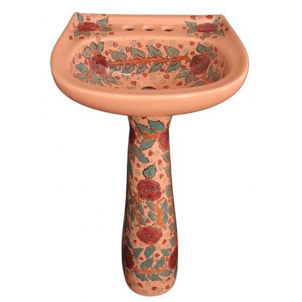 Mexican Talavera Pedestal Sink Rosas 2